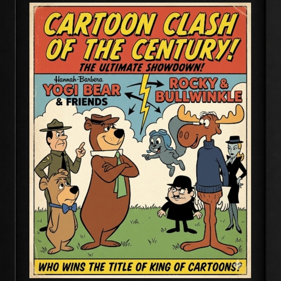 Hand Crafted Other - Cartoon Clash of the Century A.I. Art Print In A Frame 8x10